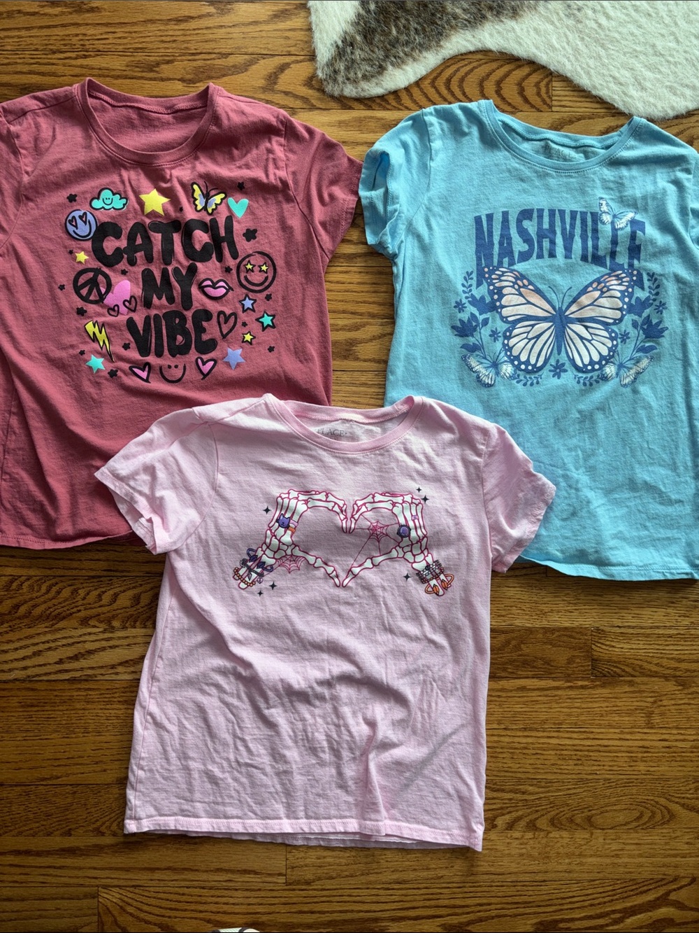The Children's Place Pink Tee with Skeleton Hands Heart Graphic